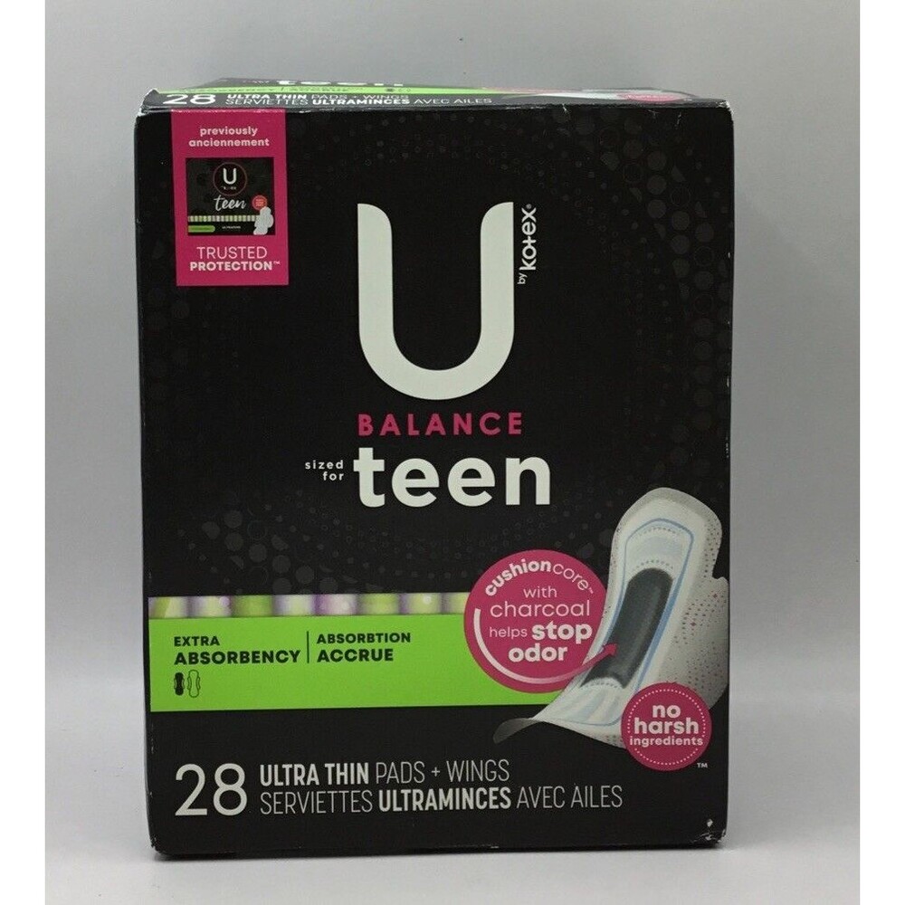 U BALANCE BY KOTEX ULTRA THIN TEEN PADS WITH WINGS, EXTRA ABSORBENCY - 28 CT
